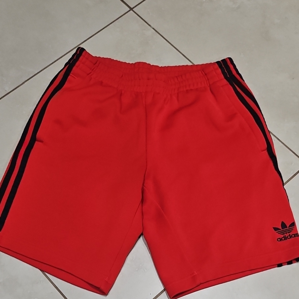 Adidas Men's Athletic Red Shorts with Black Stripes